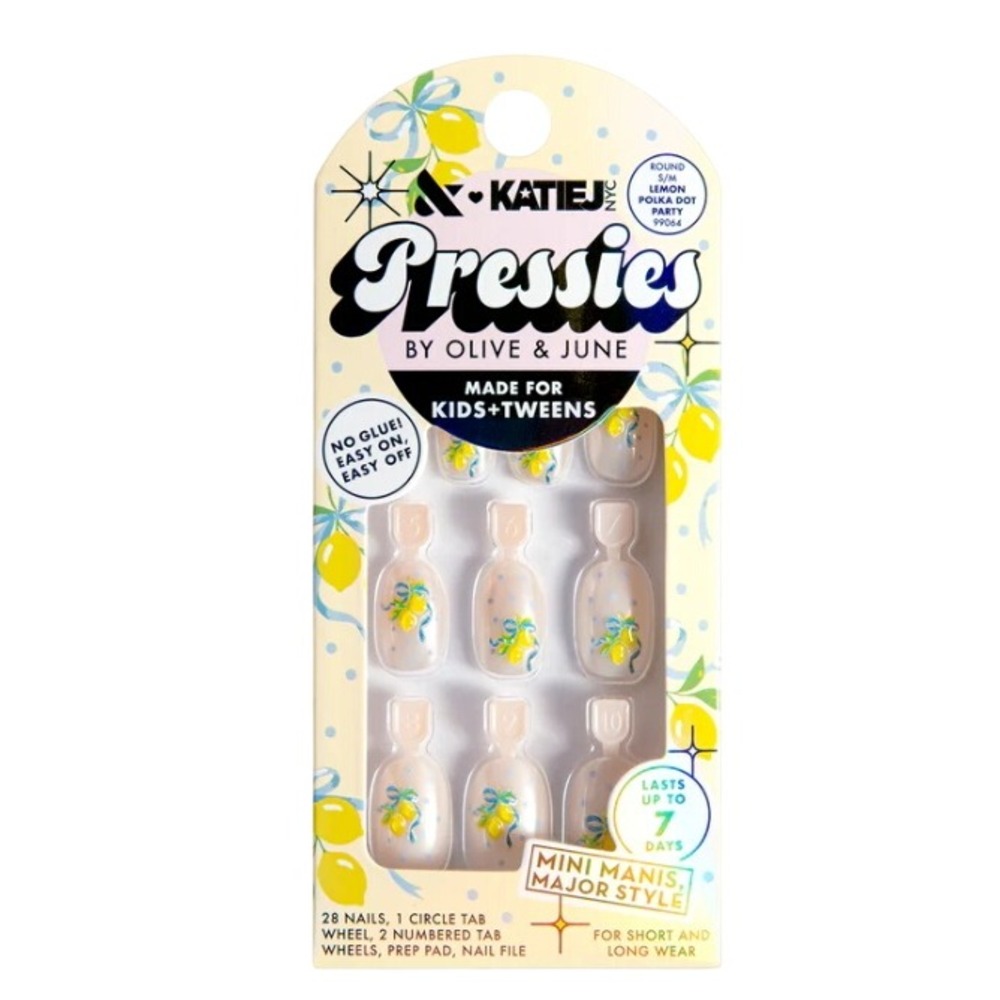 KatieJ NYC Pressies by Olive and June Lemon Polka Dot Party Round Nails 99064